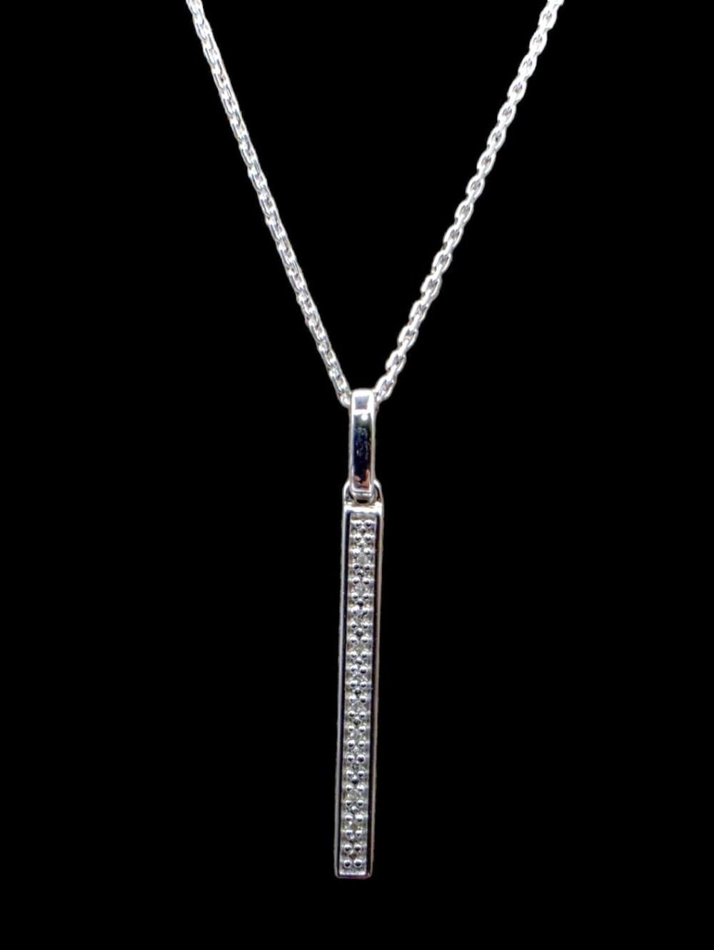 0.04 CTW Natural Diamond Solid 925 Sterling Silver Vertical Bar Pendant Necklace